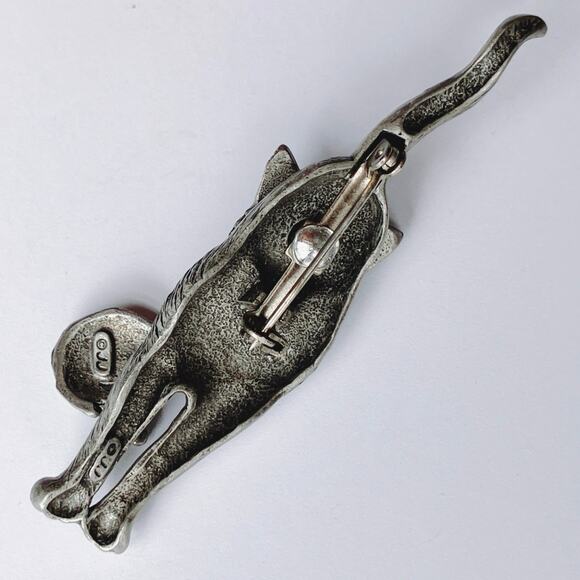 VTG JJ Pewter Cat Brooch Mother Carrying Kitten, Articulated & Dangling - Picture 8 of 10